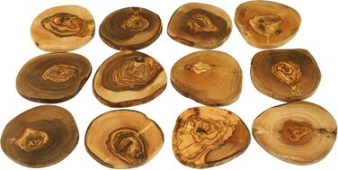 D.O.M.® Rustic Coaster Set, 12-Piece Set made of Olive Wood, e.g. for Glasses