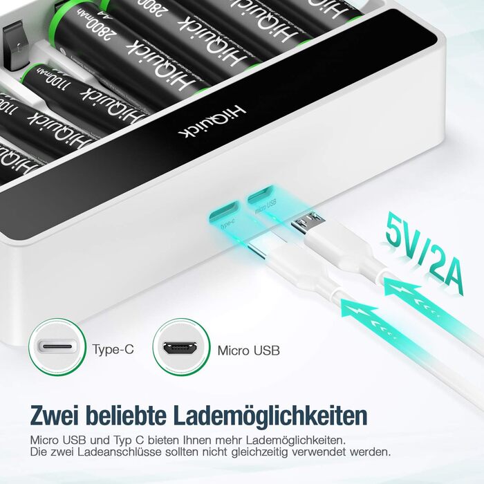 Зарядний пристрій HiQuick для акумуляторів AA та AAA (8 місць) з LCD-дисплеєм + 4 x AA + 4 x AAA акумулятори