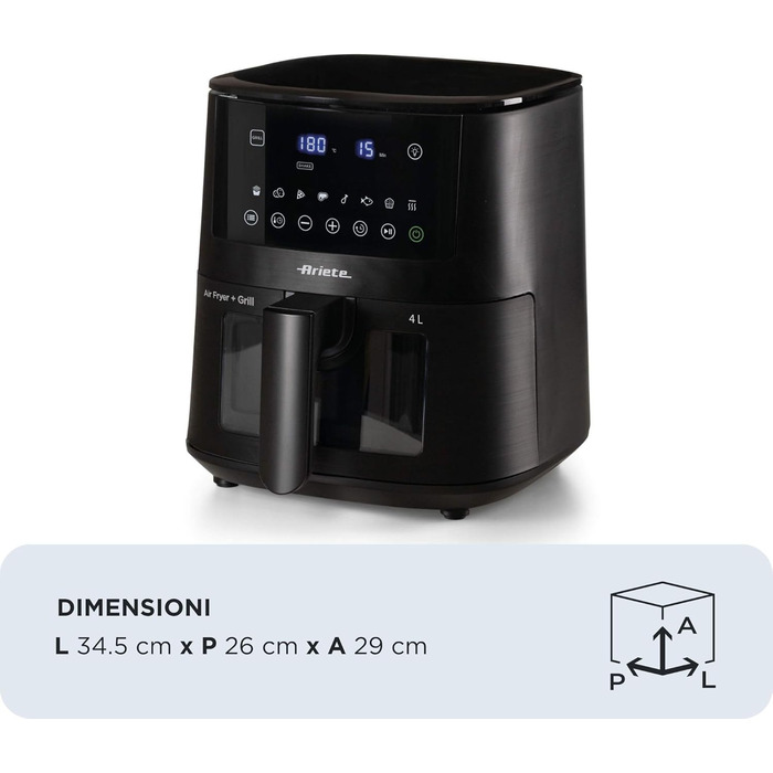 Фритюрниця аероном 4L Ariete 4633, 1400 Вт, 9 програм, Shake & Grill, до 200°C, чорний