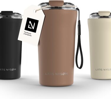 Термокружка для кави та чаю Lars Nysøm 380мл з Tritan кришкою та петлею | Термокружка з нержавіючої сталі, ізольована, витокозахисна, 500мл, Mocha Brown