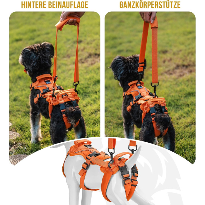 Шлейка для собак OneTigris Hopper для підтримки та реабілітації, XS (S:8-15кг, Обіх:36-51см, Грудка:51-69см), Помаранчевий