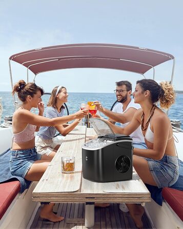 Льодогенератор EASYERA портативний, 12 кг/24 год, швидке виробництво льоду (6 хв), 2 розміри кубиків, самоочищення, для дому, офісу, бару, вечірок - чорний