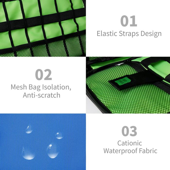 Органайзер для кабелів та аксесуарів для подорожей та роботи: кейс для дисків, зарядних пристроїв, SD-карт, кабелів та іншої електроніки (Beige & Green)