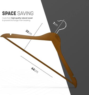 Плечики для одягу Keplin Starker з натурального дерева (30 шт.) з обертовим гачком 360° та перекладиною для штанів, з вирізами для плечей - міцні та економні, для пальто, жакети, костюми, сріблясті