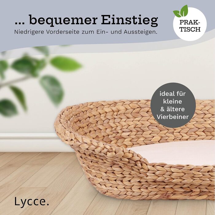 Клітка-ліжко для котів та маленьких собак | Овальна форма з високим бортиком | Матеріал: ротанг (Водяна гіацинт) | Розмір: 72 x 56 x 17 см | Знімний наволочка, прання при 30°C