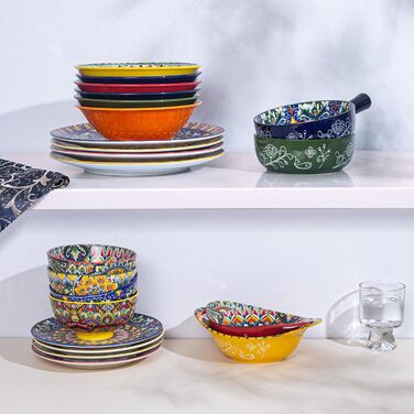 Набір супових тарілок з кераміки (6 шт) – 900 мл, кольорові салатники для кухні
