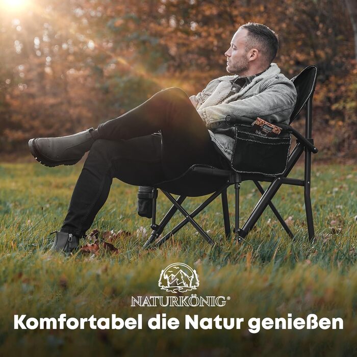 Крісло кемпінгове складане посилене до 160 кг з подушкою, підсклянником та сумкою для зберігання - для риболовлі, пляжу, відпочинку на природі (Чорне)