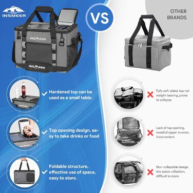 Сумка-холодильник INSMEER 40L, XXL, для 60 банок - ізотермічна сумка-холодильник з відкривачем, посилені бокові стінки, 2 тримачі для стаканів, для пікніка, кемпінгу, пляжу, подорожей