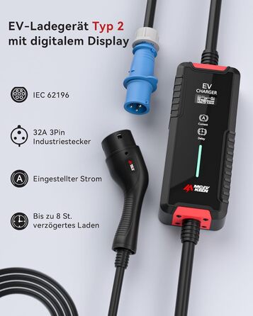 Кабель для зарядки електромобіля Type 2 Schuko 3.6 кВт, 7м, IP65, 16A, Mode 3