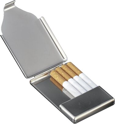 Металеве табакерка для сигарет: компактний, плоский, з дзеркалом. Для жінок та чоловіків. Містить до 7 сигарет. Виготовлено з нержавіючої сталі.