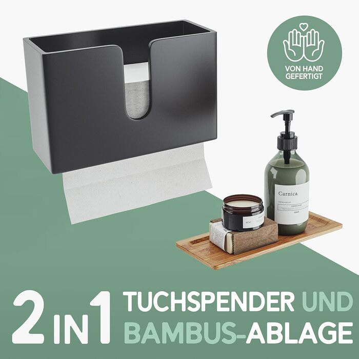 Nature Supplies Wooden Paper Towel Dispenser - Paper Towel Holder With Wall Mount or Tabletop Use, for C-Fold, Z-Fold, or Interfold Paper Towels (Black, Top)