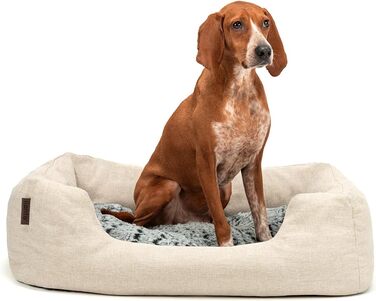 Lionto Dog Cuddler with fluffy reversible cushion, cozy pet bed in heathered design with deep entry for dogs & cats of all sizes, 80x60 cm, soft dog bed, beige