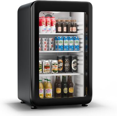 Klarstein Audrey Evo: Холодильник для напоїв 68л, Ретро-дизайн, LED-підсвічування, подвійне скло, 0-10°C, Клас енергоефективності C, регульовані ніжки, чорний