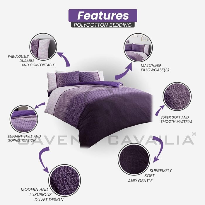Комплект постільної білизни GC GAVENO CAVAILIA (200x200 см), поліестер/бавовна, фіолетовий, для односпального ліжка