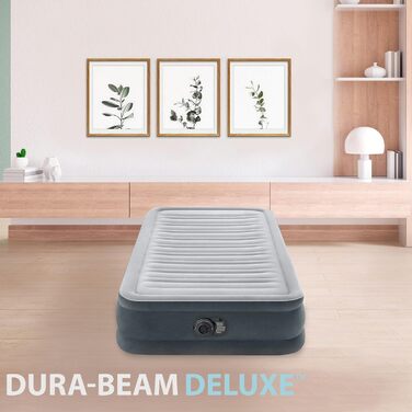 Надувний матрац Intex 67766 Dura-Beam Comfort Plush, односпальний, з вбудованим електронасосом, PVC, 99x191x33 см, багатокольоровий