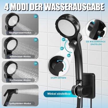 Мобільний душ для кемпінгу з насосом, акумулятор 8000mAh, індикатор температури, шланг 2м. Підходить для кемпінгу, миття авто, саду та тварин