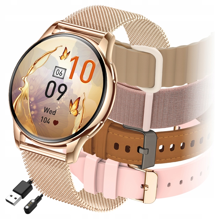 Смарт-годинник Emavo для жінок, золотий, у комплекті з 5 ремінцями