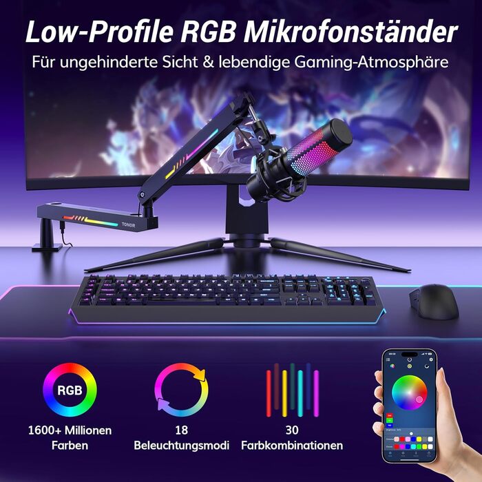 Кріплення для мікрофона TONOR RGB T90LP з підсвічуванням, для стрімінгу та студії