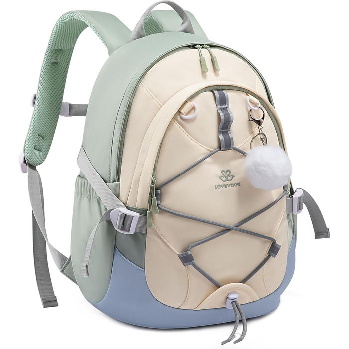 LOVEVOOK Рюкзак для підлітка, шкільний рюкзак 5 клас, рюкзак для дітей з нагрудною стрічкою, легка жіноча шкільна сумка, дитячий рюкзак LOVEVOOK від 8 років для школи, університету, дозвілля, 15.6 дюймів (зелено-біло-блакитний)