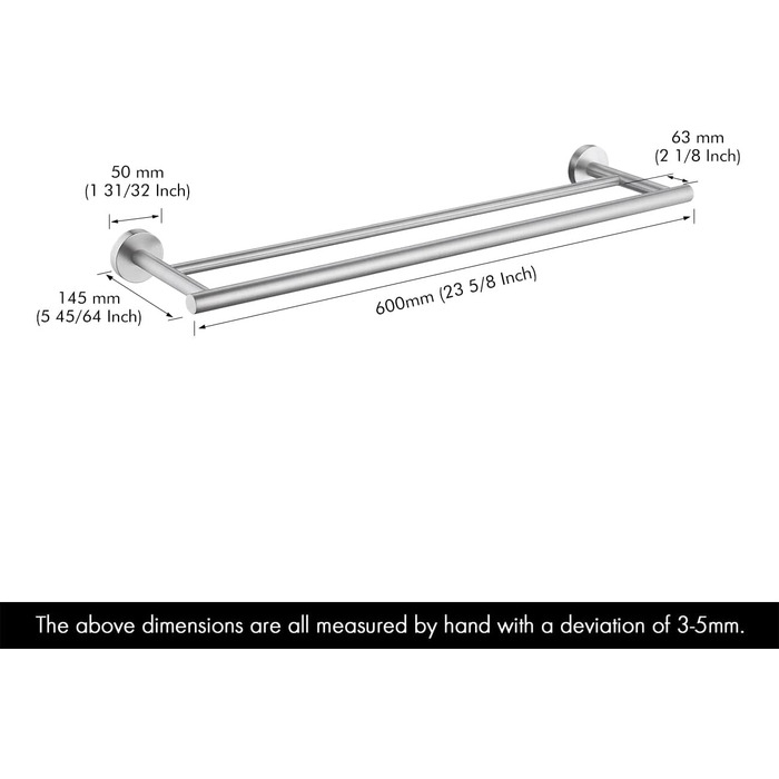 Тримач для рушників KES, подвійний, з нержавіючої сталі SUS304, 60 см, A2001S60