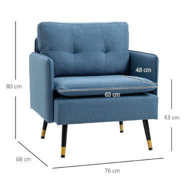 HOMCOM Accent Chair with Button Tufting, Upholstered Armchair, Removable Cushions, Black + Gold + Blue