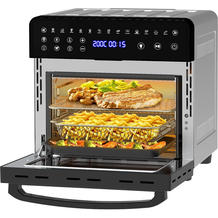 Iceagle Hot Air Fryer XXL Airfryer 15 Liter, Fryer with 13 Programs, Mini Oven, Dehydrator Function, LCD Display, including Recipe Book and Accessories, 1800W 15L