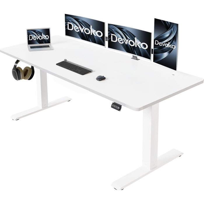 Devoko Electric Standing Desk 160x70cm - Adjustable Height, Stable Standing Desk, Computer Table with Memory Function, Ergonomic Sit-Stand Desk (White)
