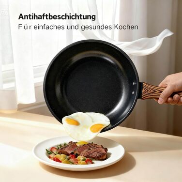 Набір каструль LEADZM з керамічним покриттям (22 частини) - сумісний з усіма плитами, без PFOA/PFOS, бежевий + чорний та натуральний кольори