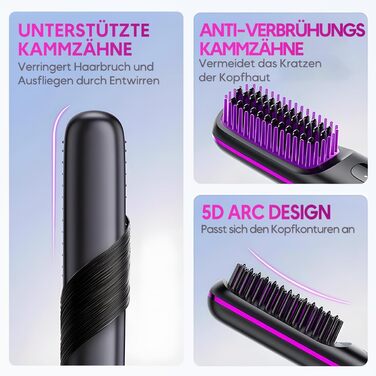 Бездротова щітка-випрямляч для волосся 2-в-1 з функцією завивки, LED дисплеєм та 3 температурними режимами (160°C-200°C), чорна