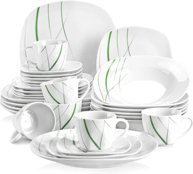 VEWEET Сервіз столовий 'Aviva' з порцеляни, 60 предметів | Комплект тарілок (глибокі, десертні), чашок та блюдець | Для 4-12 осіб