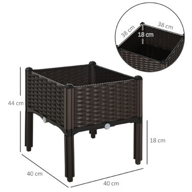 Outsunny Raised Garden Bed Planter, Rattan-Look 40x40x44cm with PP Drainage Holes in Brown for Garden & Balcony
