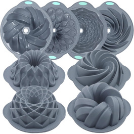 4 шт. Силіконові форми для кексів Tongjude, 6/7/8 чашок, сірі, для випічки кексів, хліба та желе