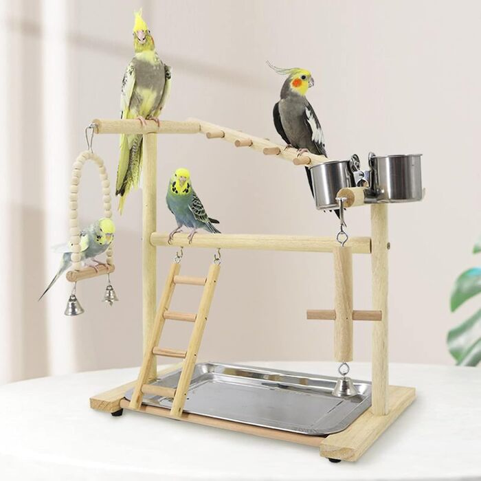 Bird Playground, budgie toys, bird stand, bird gym, bird accessories, playground, ladder, exercise pen with feeder cups, tray, swing for parakeets, canaries, finches, etc. #9