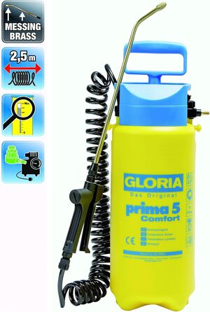 Опрыскивач Gloria Prima 5 Comfort, 5 л, садовий, з компресорним підключенням та 2,5 м шлангом