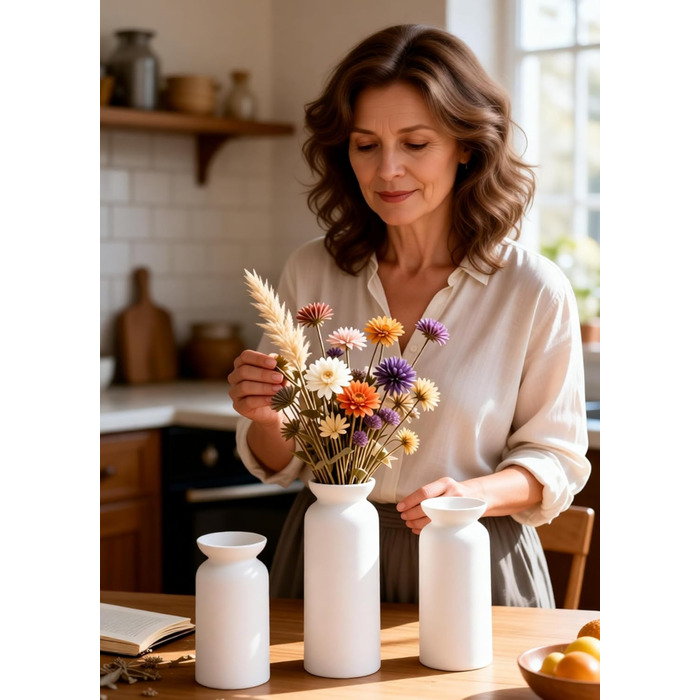Керамічні вази 3 шт., сучасний мінімалізм, декор для дому, вази для пампасних трав, вітальня (12 білий)