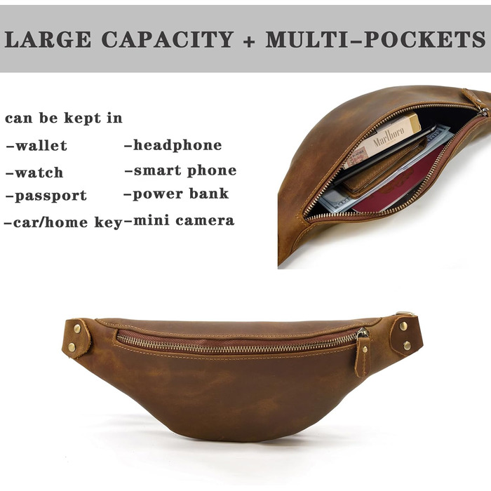 Чоловіча/жіноча поясна сумка з натуральної шкіри Vintage, чорна/світло-коричнева (1033)