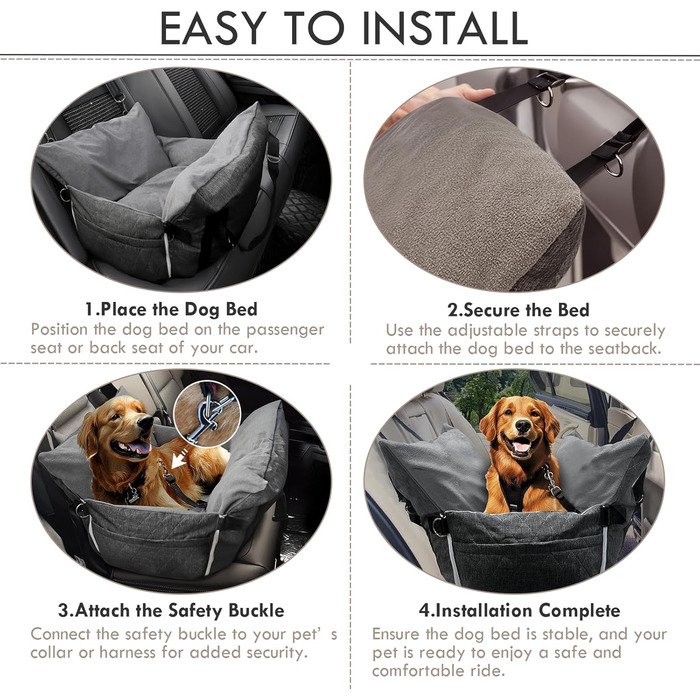 Автокрісло для собак - автокрісло-бустер для маленьких та середніх собак до 18 кг, з ременем безпеки та кишенями для зберігання, антиковзаюча підставка (смужка в морському стилі), сіре, 77x52 см