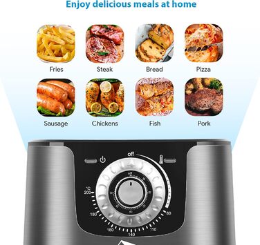 Фритюрниця повітряна, 4L, XL, для 2-6 осіб, 1500W, без олії, з антипригарним кошиком, 32 рецепти, білий колір