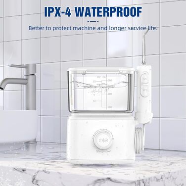 Електричний ірригатор порожнини рота Sawgmore Munddusche з 5 насадками, 10 рівнів тиску, об'єм 600 мл (білий)