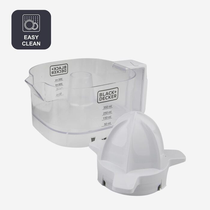 Електрична соковитискачка для цитрусових BLACK+DECKER BXCJ350E, 350W, нержавіюча сталь, регулятор м'якоті, 2 насадки
