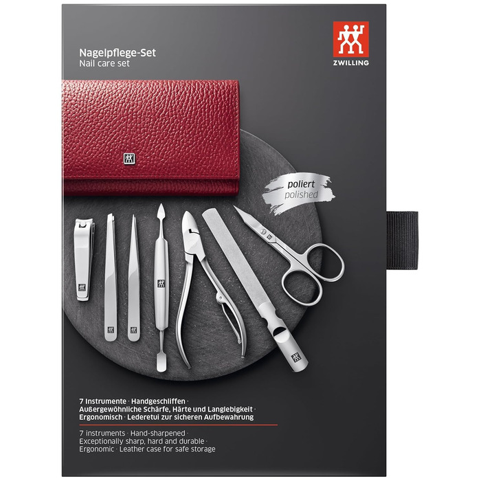 Набір для манікюру та педикюру ZWILLING (7 предметів), з екошкіряним етиуі, нержавіюча сталь, червоний