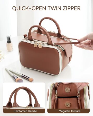 Косметичка-органайзер велика містка з водонепроникним покриттям та ручкою, з декількома відділеннями (колір: кавовий)