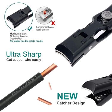 Кусачки для нігтів Zehennagelknipser для товстих нігтів з фіксатором, великим отвором та пилкою, для врослих нігтів, міцні, для дорослих та літніх людей (чорні)