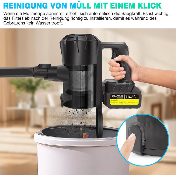 Бездротовий акумуляторний пилосос з антизаплутаною насадкою, фільтрація 99,999%, для будь-яких поверхонь, сірий колір, 2 акумулятори