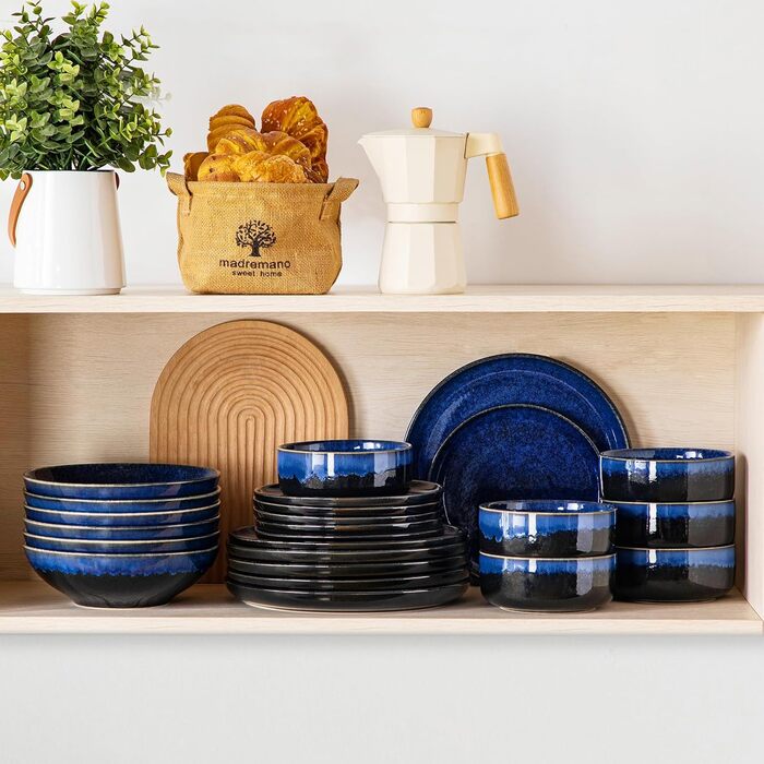 Vancasso Starry 24-Piece Blue Stoneware Dinnerware Set for 6 - Complete Tableware Set with Plates, Bowls