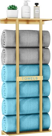 Тримач для рушників настінний з полицею, золото, 30 дюймів. Металевий органайзер для ванної кімнати