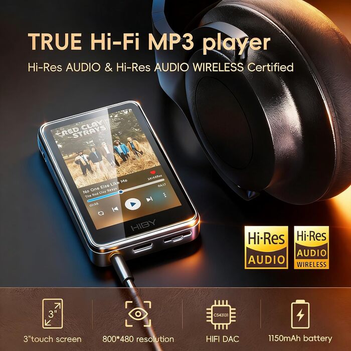 Bluetooth MP3 плеєр HiBy Music R1 з сенсорним екраном, Hi-Res Audio, підтримкою Tidal та Qobuz, LDAC, пам'ять до 2 ТБ, чорний