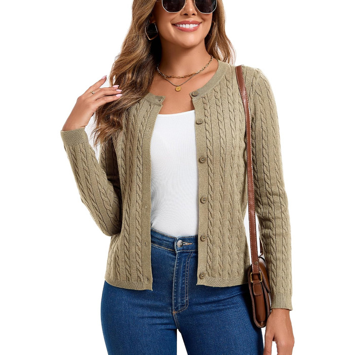 Жіночий кардиган Elegant Langarm з косами та ґудзиками, хакі, розмір XXL