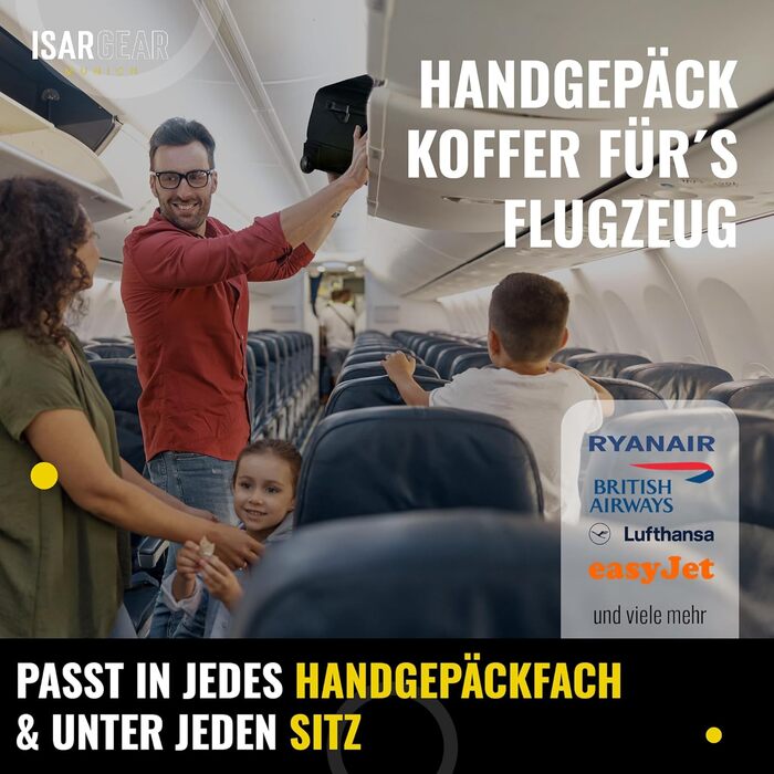 Чемодан ручної поклажі Isar Gear® з 2 колесами (50x35x20 см) - Легкий дорожній чемодан 20 літрів з тканини, ручний ролер, м'який кейс (Softcase) чорного кольору з колесами, висота 50 см