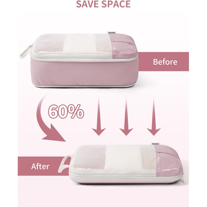 Набір органайзерів для валізи Narwey (6 шт.) - кубики для пакування з компресією, бежевий. Організація подорожей та зручне пакування речей.